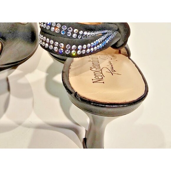 NeroGiardini black leather slingback with rhinestone heels SIZE EU 35; US 5 - Picture 7 of 8